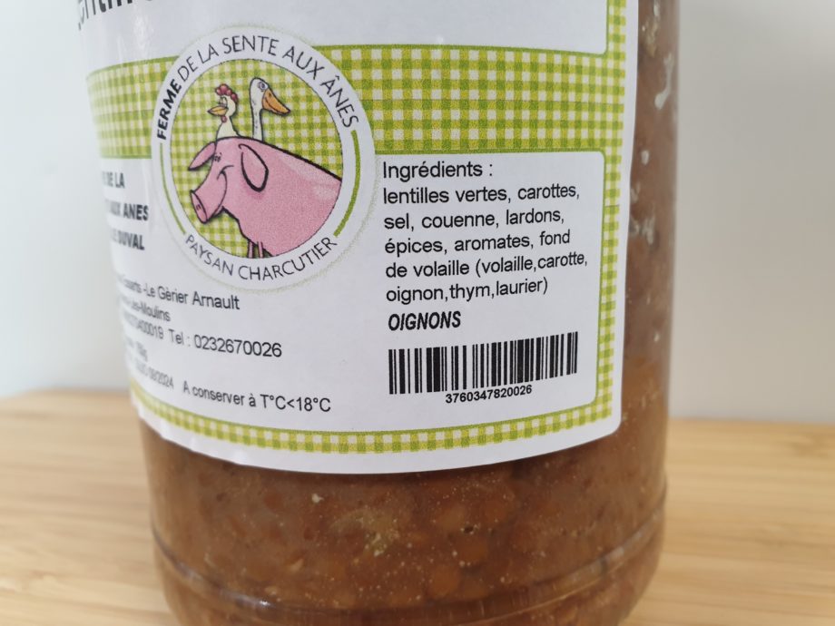 Lentilles cuisinées (2 parts, 750g)
